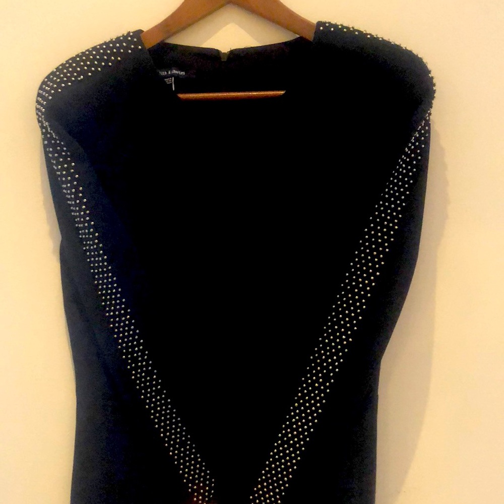 Judith and Charles black midi dress shoulder to sleeve beading